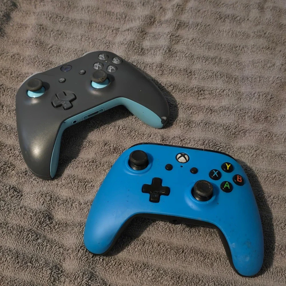 Microsoft PowerA Xbox One Controller Lot 2pc Blue Grey For Parts Repair